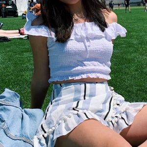 White off the shoulder ruffle crop top